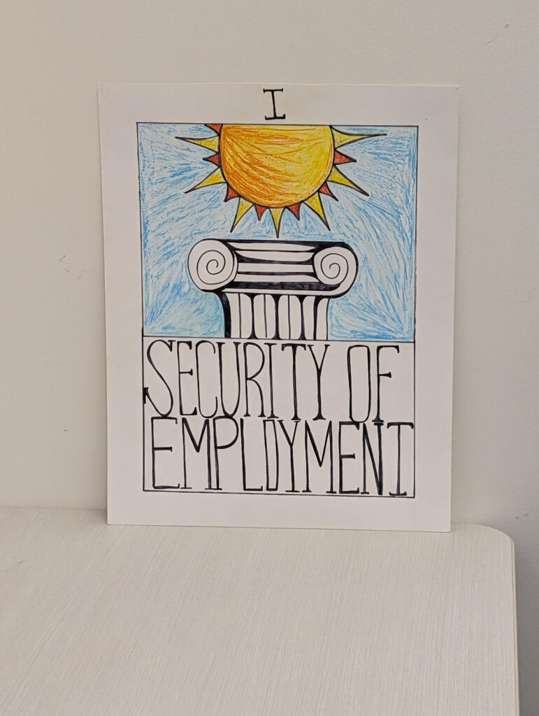 hand drawn picture of a column reading "security of employment"